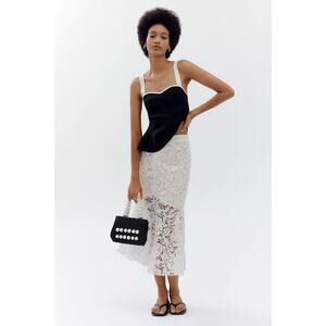 NWT Anthropologie Avec Les Filles Flared Lace Midi Skirt $148 SIZE 0 White
